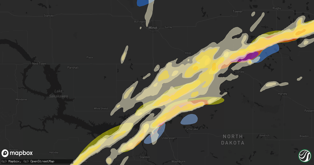 Hail map in Max, ND on June 28, 2026