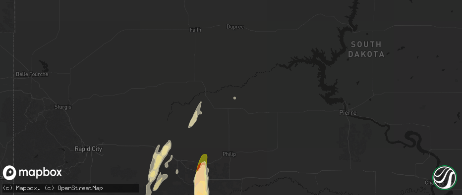 Hail map in Milesville, SD on June 28, 2026