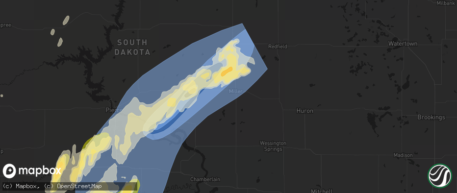 Hail map in Miller, SD on June 28, 2026