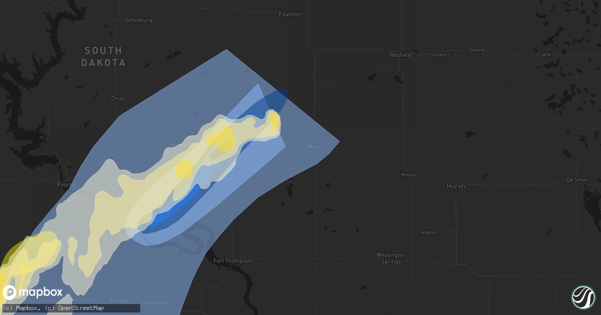 Hail map in Miller, SD on June 28, 2026