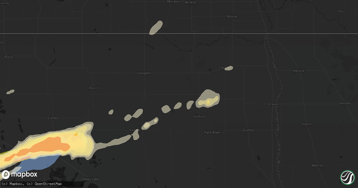 Hail map in Milton, ND on June 28, 2026