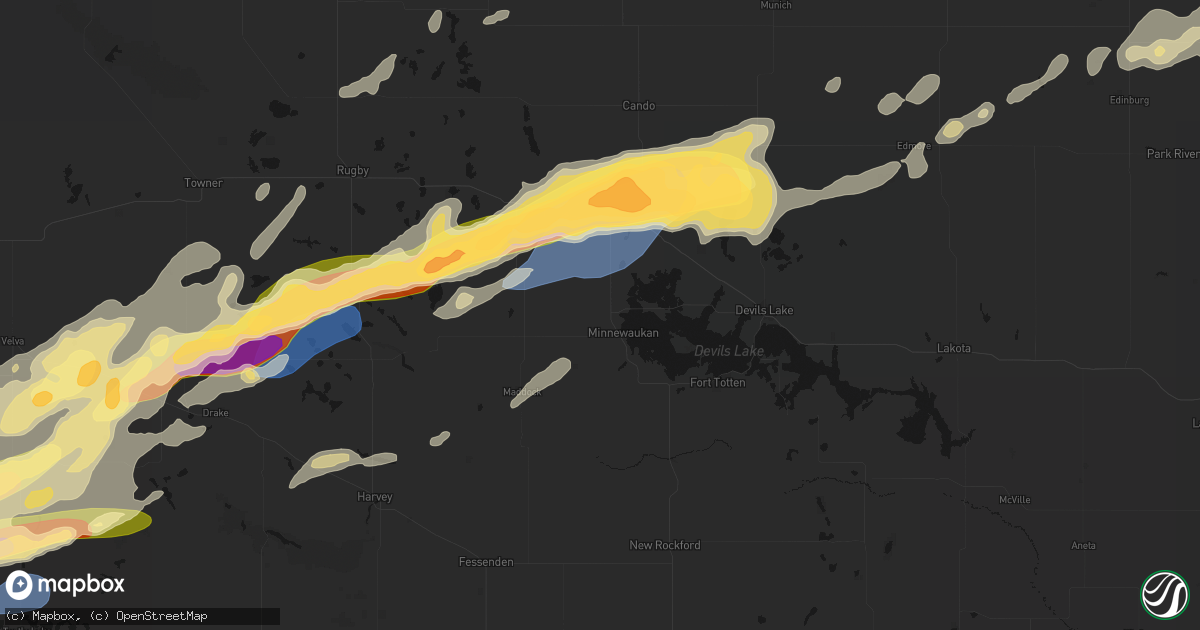 Hail map in Minnewaukan, ND on June 28, 2026