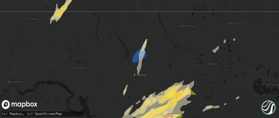 Hail map in Minot Afb, ND on June 28, 2026