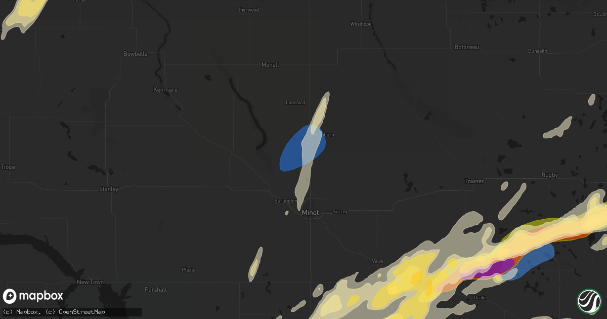 Hail map in Minot Afb, ND on June 28, 2026