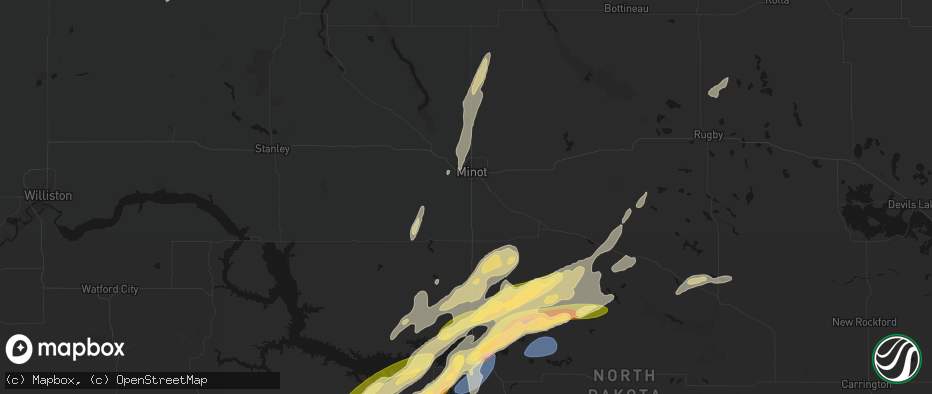 Hail map in Minot, ND on June 28, 2026