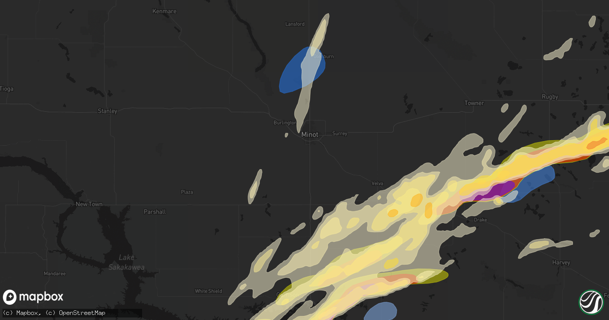 Hail map in Minot, ND on June 28, 2026