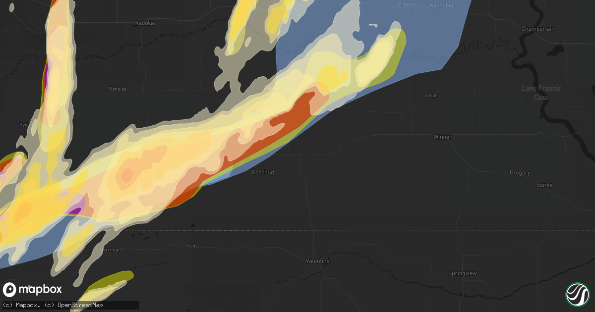Hail map in Mission, SD on June 28, 2026