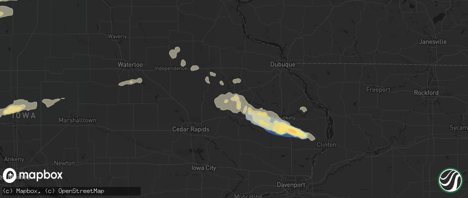 Hail map in Monticello, IA on June 28, 2026