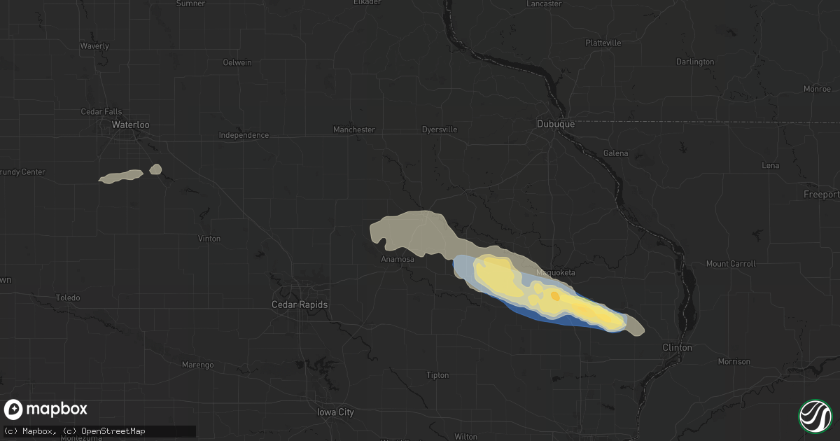 Hail map in Monticello, IA on June 28, 2026