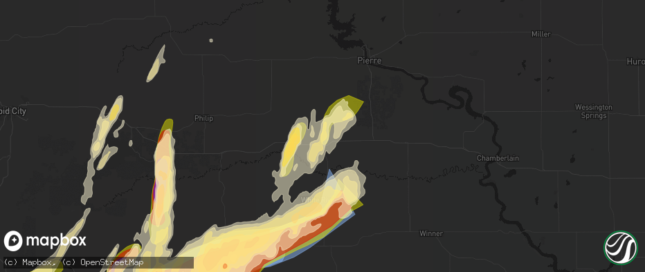 Hail map in Murdo, SD on June 28, 2026