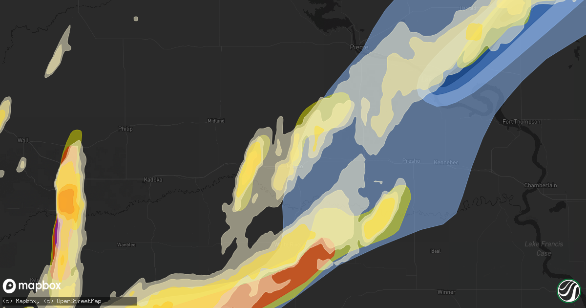 Hail map in Murdo, SD on June 28, 2026