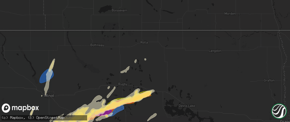 Hail map in Mylo, ND on June 28, 2026