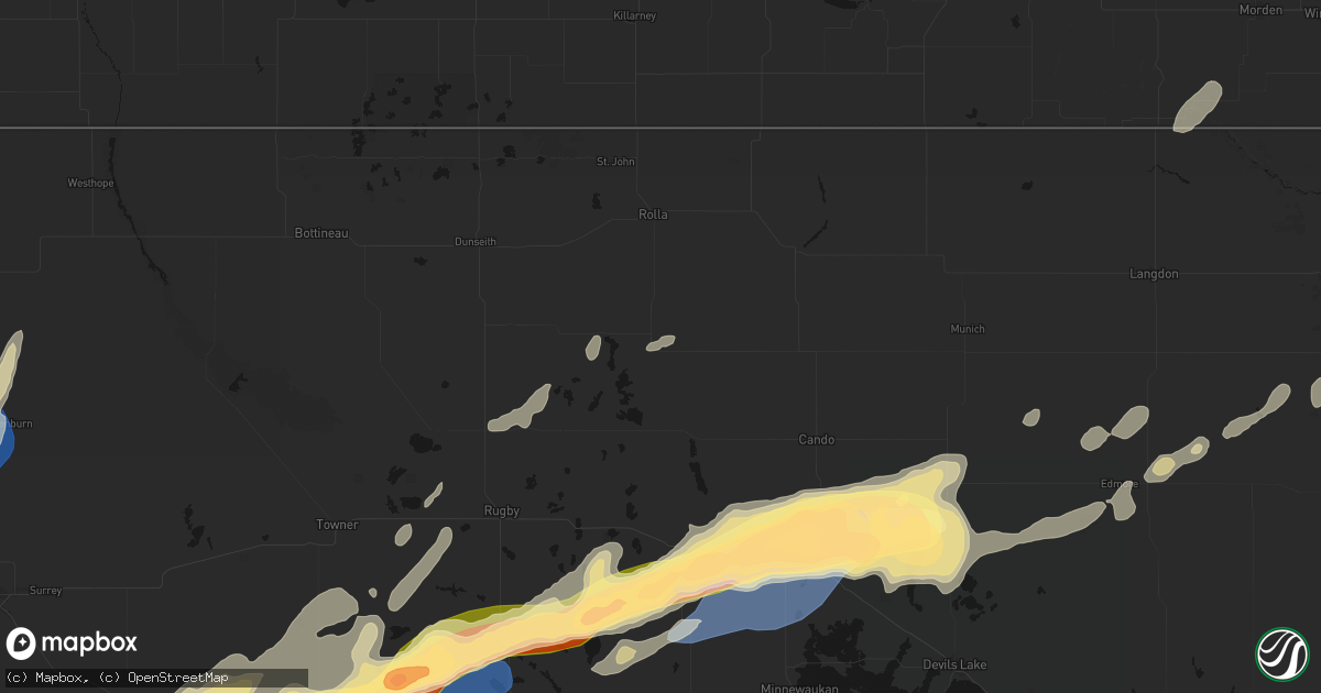 Hail map in Mylo, ND on June 28, 2026