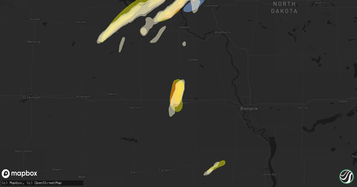 Hail map in New Salem, ND on June 28, 2026