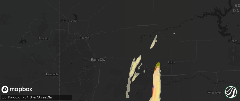 Hail map in New Underwood, SD on June 28, 2026