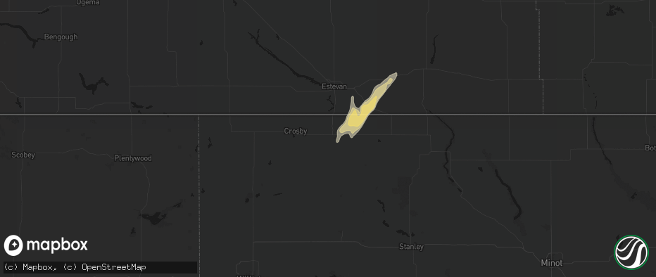 Hail map in Noonan, ND on June 28, 2026