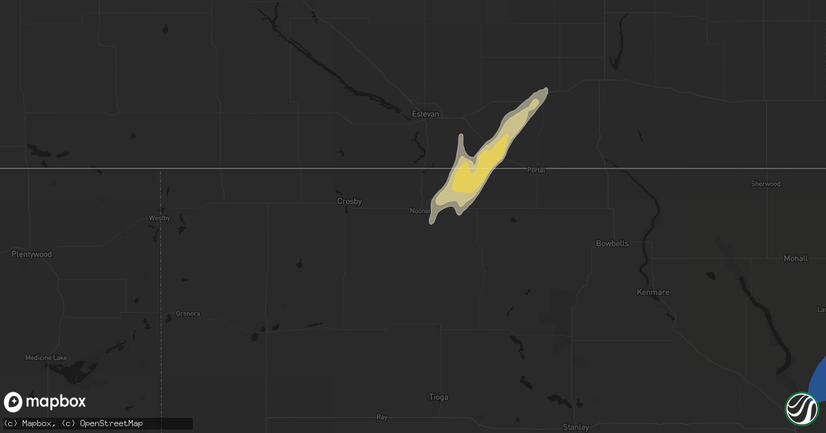 Hail map in Noonan, ND on June 28, 2026