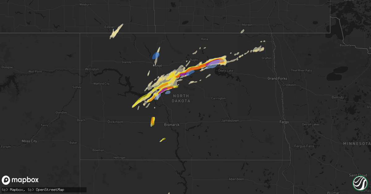 Hail map in North Dakota on June 28, 2026