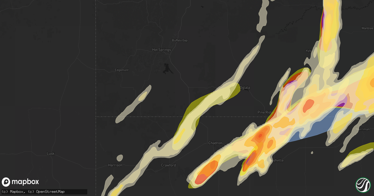 Hail map in Oelrichs, SD on June 28, 2026