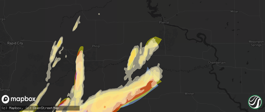 Hail map in Okaton, SD on June 28, 2026