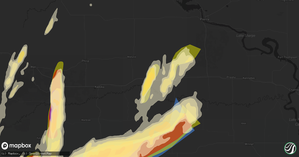 Hail map in Okaton, SD on June 28, 2026