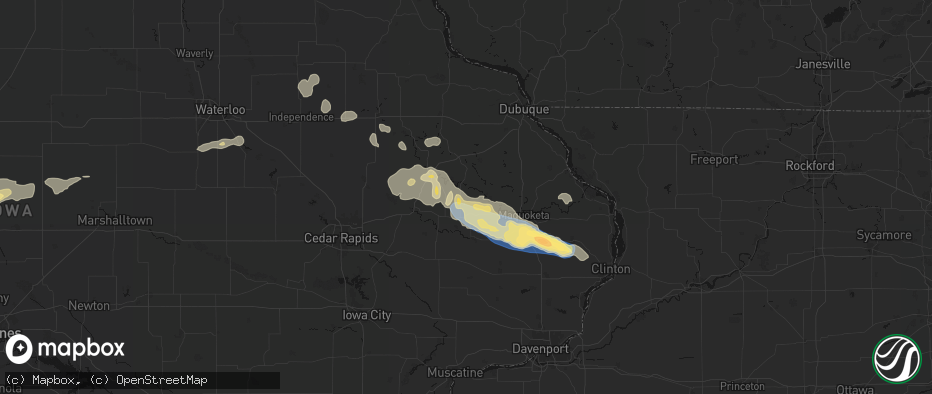 Hail map in Onslow, IA on June 28, 2026