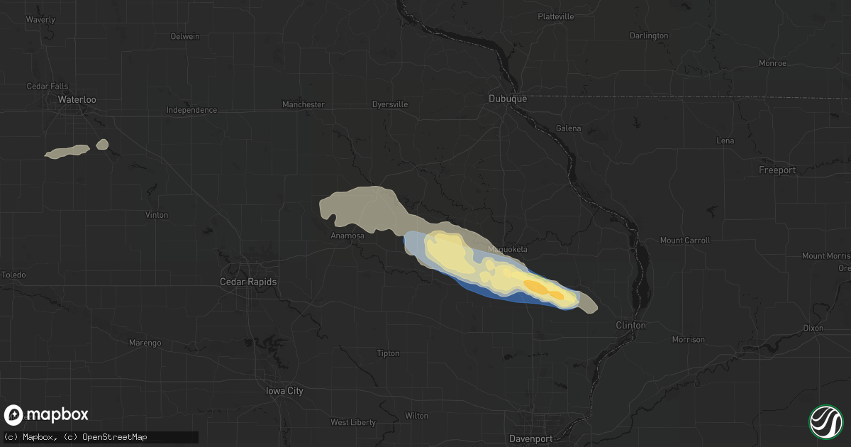 Hail map in Onslow, IA on June 28, 2026
