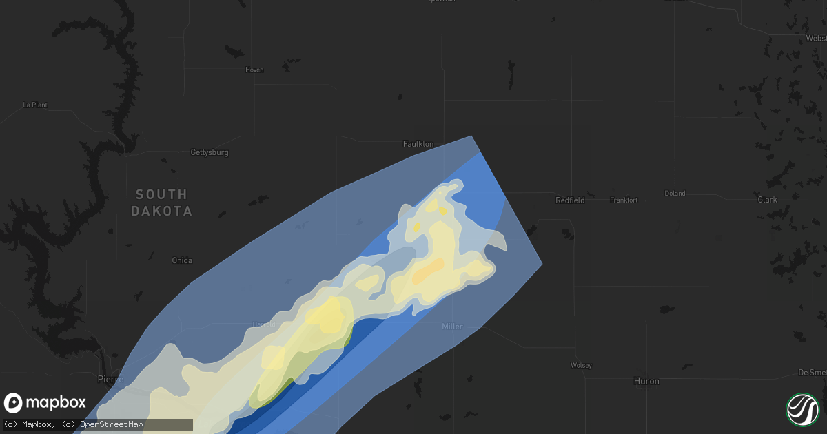 Hail map in Orient, SD on June 28, 2026