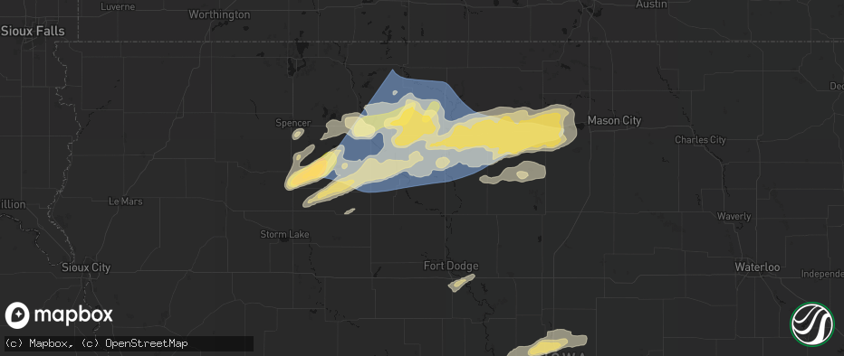 Hail map in Ottosen, IA on June 28, 2026