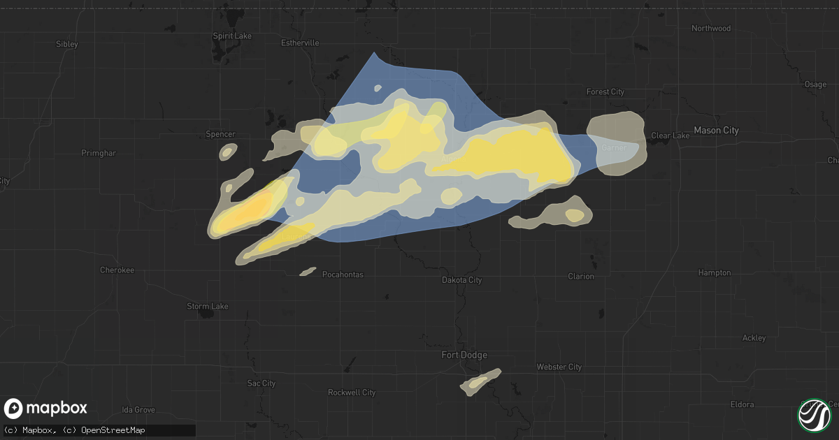 Hail map in Ottosen, IA on June 28, 2026