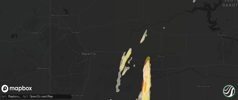 Hail map in Owanka, SD on June 28, 2026