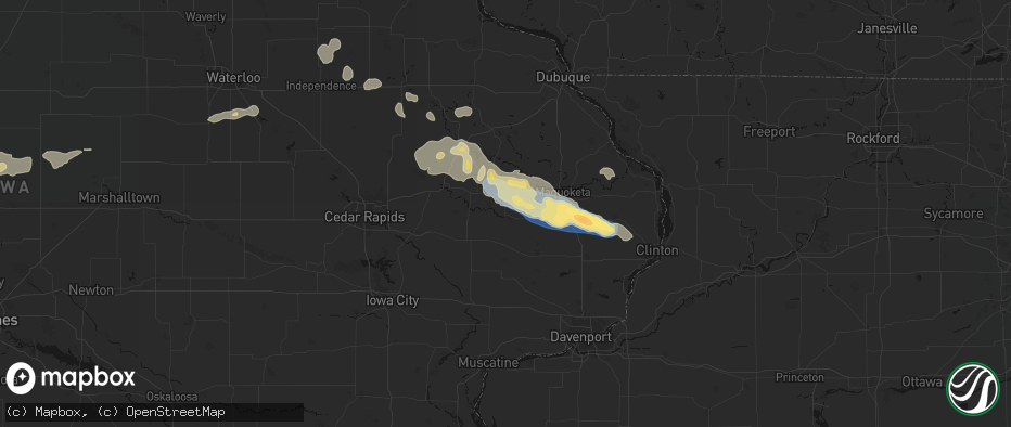 Hail map in Oxford Junction, IA on June 28, 2026