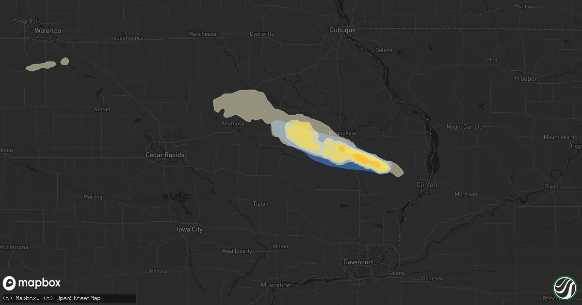 Hail map in Oxford Junction, IA on June 28, 2026