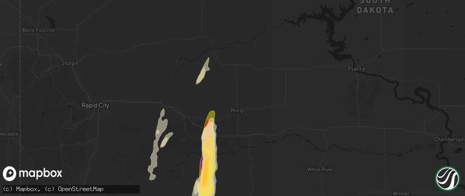 Hail map in Philip, SD on June 28, 2026