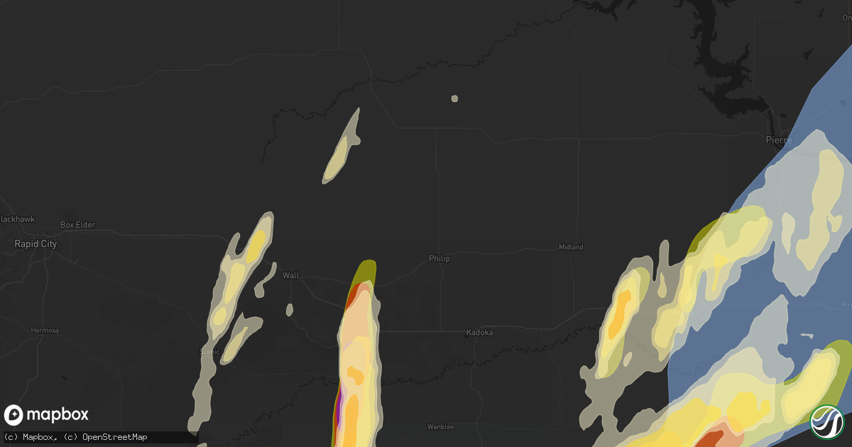 Hail map in Philip, SD on June 28, 2026