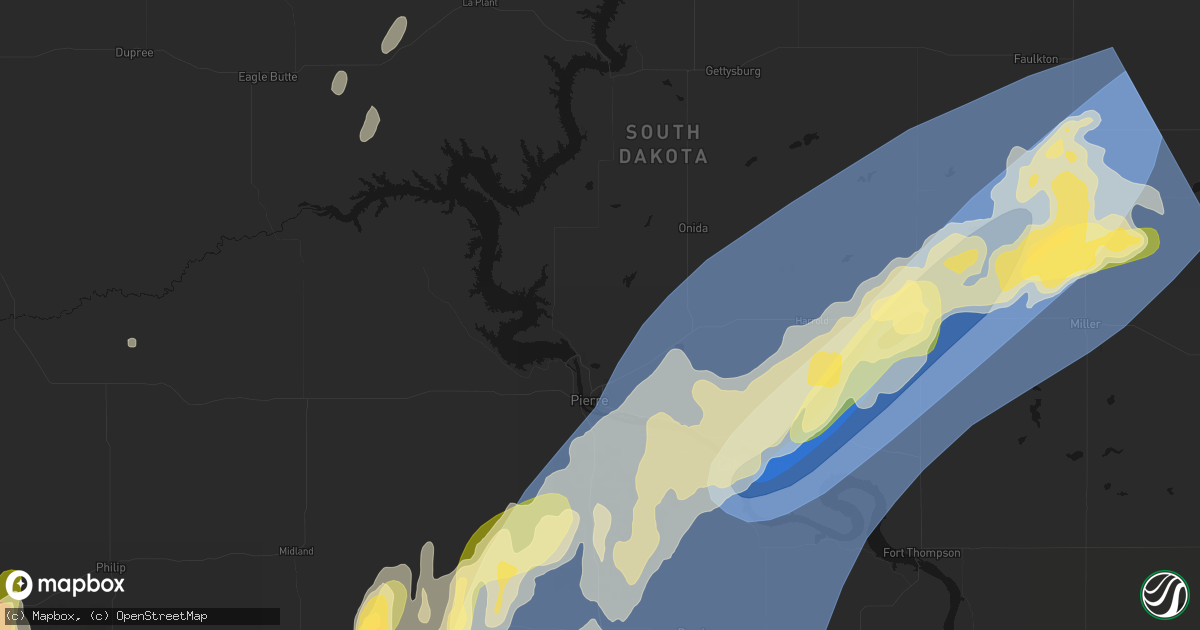 Hail map in Pierre, SD on June 28, 2026