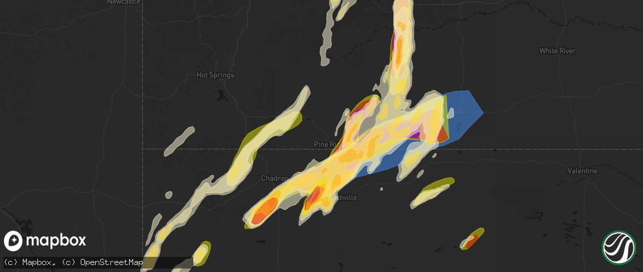 Hail map in Pine Ridge, SD on June 28, 2026