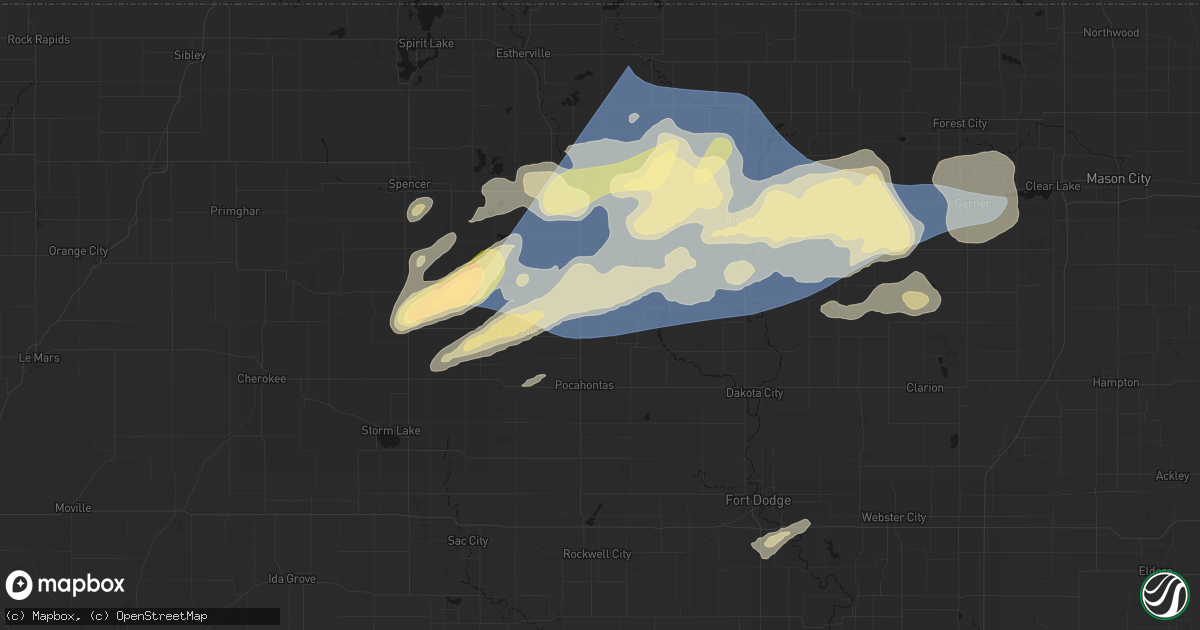 Hail map in Plover, IA on June 28, 2026