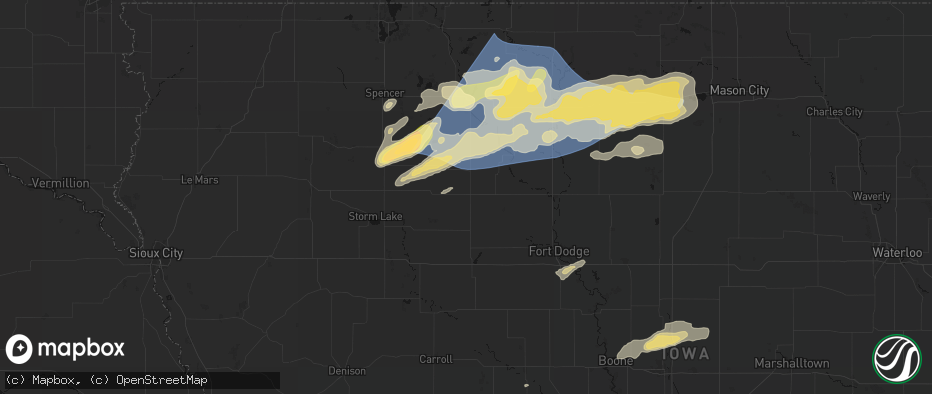 Hail map in Pocahontas, IA on June 28, 2026