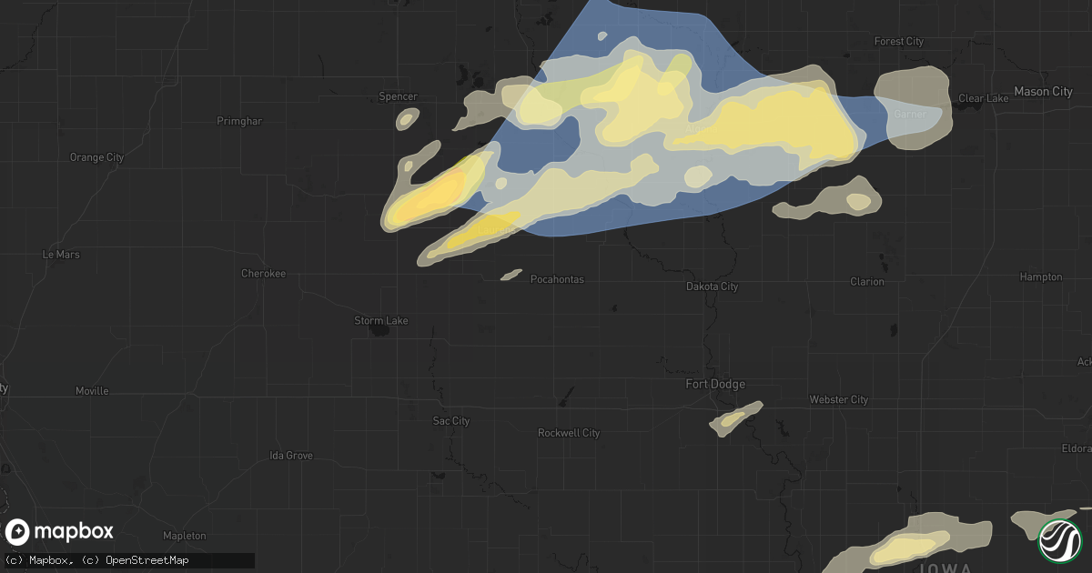 Hail map in Pocahontas, IA on June 28, 2026