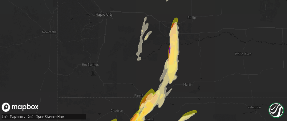 Hail map in Porcupine, SD on June 28, 2026