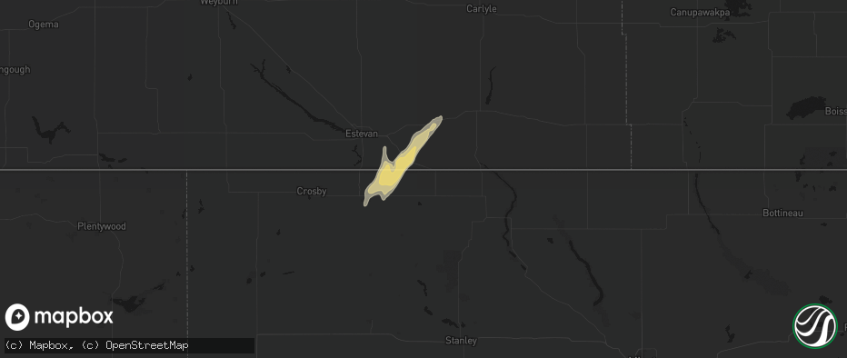 Hail map in Portal, ND on June 28, 2026