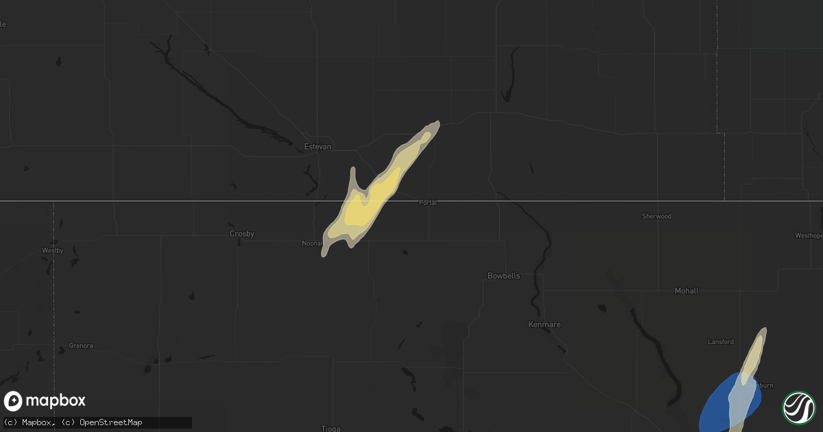 Hail map in Portal, ND on June 28, 2026