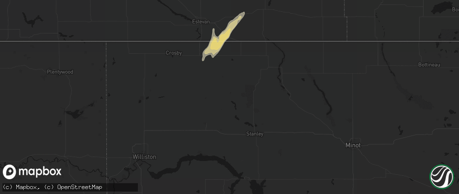 Hail map in Powers Lake, ND on June 28, 2026