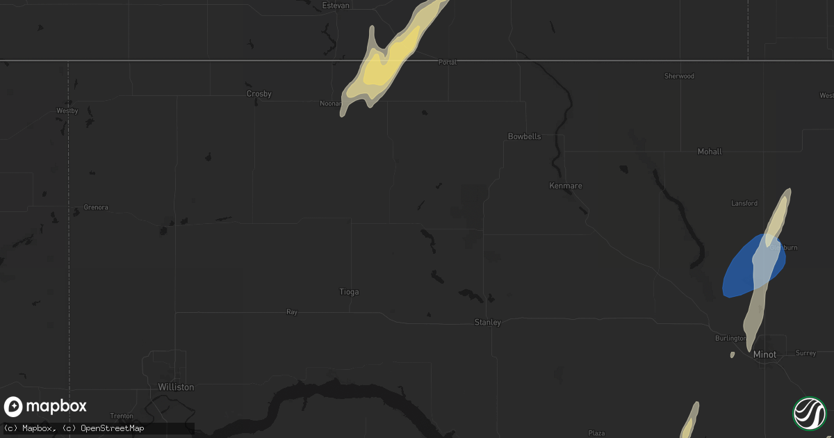 Hail map in Powers Lake, ND on June 28, 2026
