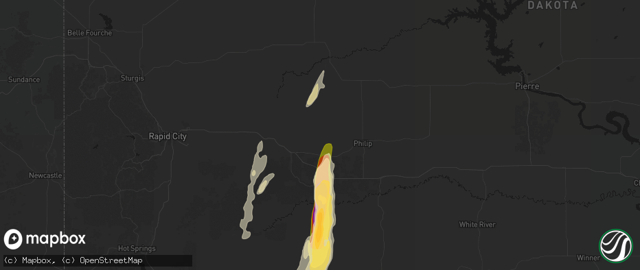 Hail map in Quinn, SD on June 28, 2026