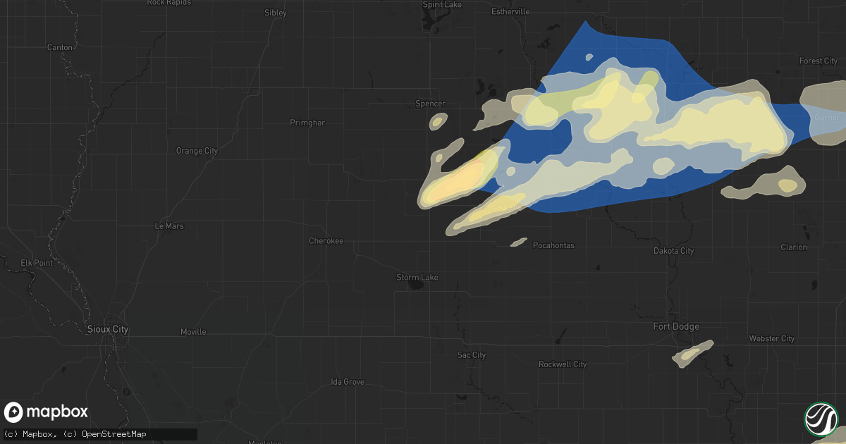Hail map in Rembrandt, IA on June 28, 2026
