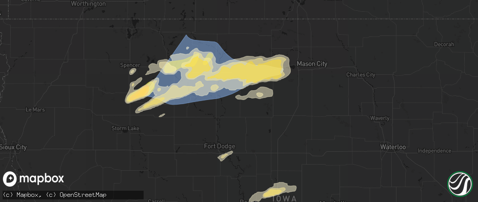 Hail map in Renwick, IA on June 28, 2026