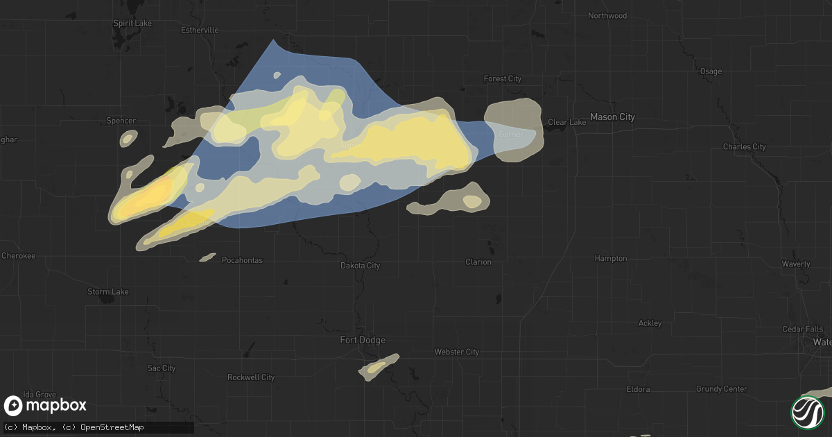 Hail map in Renwick, IA on June 28, 2026