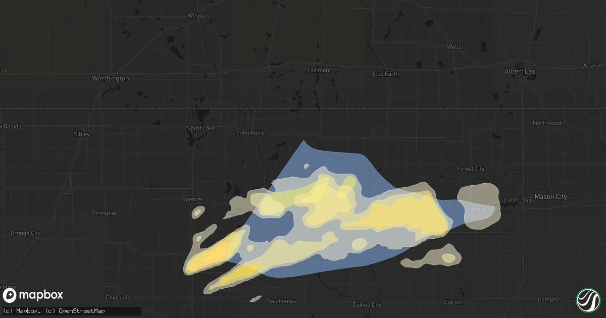 Hail map in Ringsted, IA on June 28, 2026
